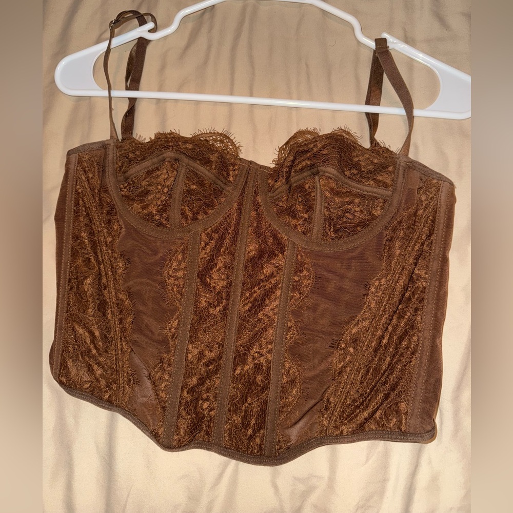 Brown Lace Bustier Top